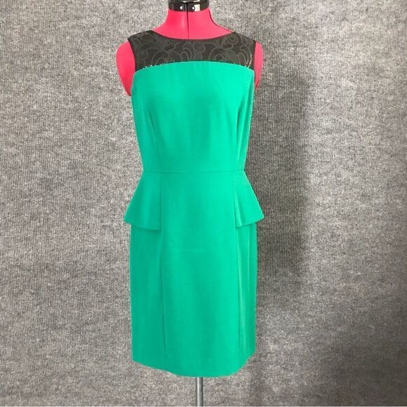 Tahari ASL Dress Women’s Size 4P Green & Black Sequins Sleeveless Peplum - Picture 1 of 9